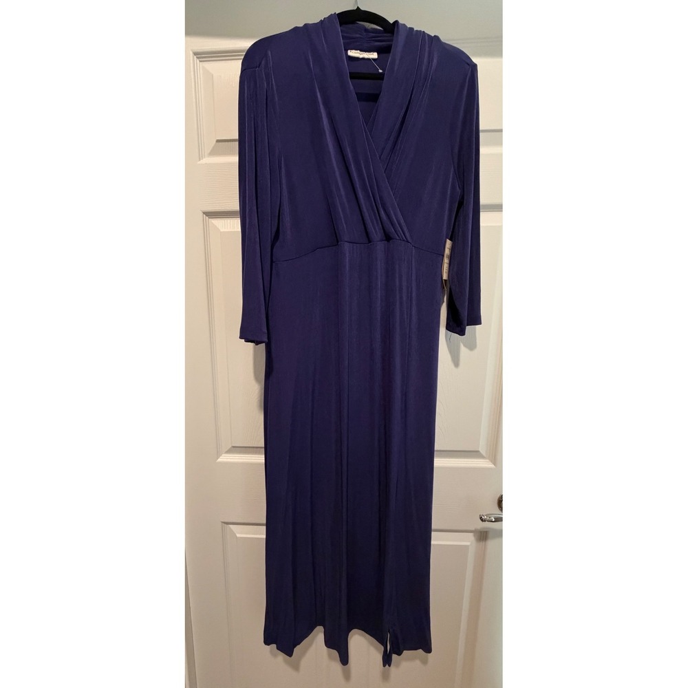 Coldwater Creek Travel Knit Crossover Maxi Dress Plum Purple V-Neck Medium NWT